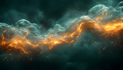 Abstract Cosmic Cloud Formation with Glowing Orange and Teal Energy