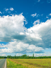 Road with a clear blue sky and a few clouds