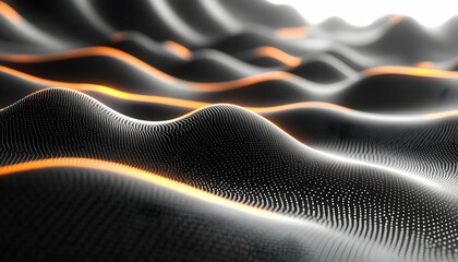 Abstract Dark Waves with Orange Glowing Lines and White Dots