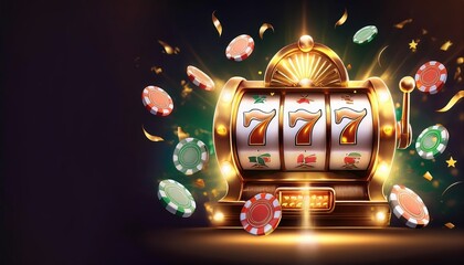 Vibrant casino themed illustration featuring a glowing slot machine with vibrant colors and playful elements for an exciting gaming experience at night