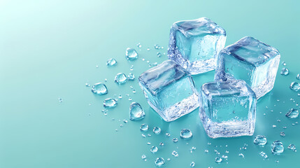 Clear Ice Cubes with Water Droplets