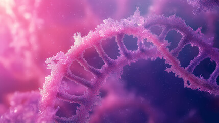 Close up view of DNA strand spiral molecule helix. Abstract microscopic scientific background design. DNA strand spiral molecule structure