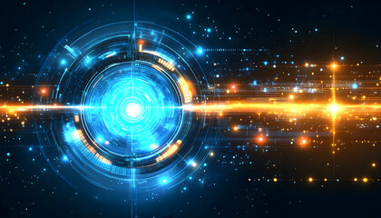 Obraz premium Abstract Digital Network: Blue and Orange Energy Glows in Dark Space