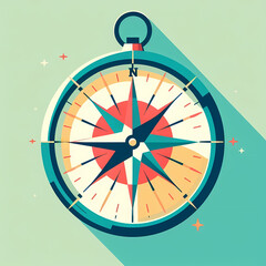 Obraz premium Flat vector illustration of a classic compass with a needle.