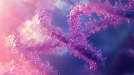 Close up view of DNA strand spiral molecule helix. Abstract microscopic scientific background design. DNA strand spiral molecule structure