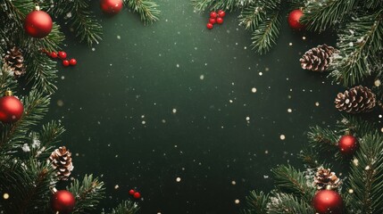 A festive border arrangement with evergreen branches and decorations