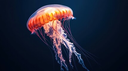 Stunning Visual of a Jellyfish Gracefully Swimming in a Deep Underwater Environment