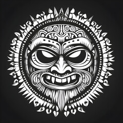 Maori tiki mask exhibiting polynesian carving tradition on black background