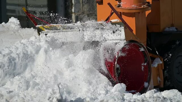 Snow Plow Clearing Heavy Snow. Winter Road Maintenance