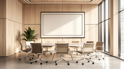 Mockup of empty frames, modern design, mockup for advertising paintings, office, modern interior of office meeting room