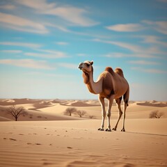 A Camel In The Middle of Desert, Nature Wildlife Scenery Landscape