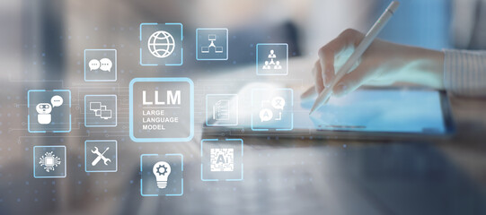 Large Language Model LLM Technology and Artificial Intelligence Applications on a Digital Interface.