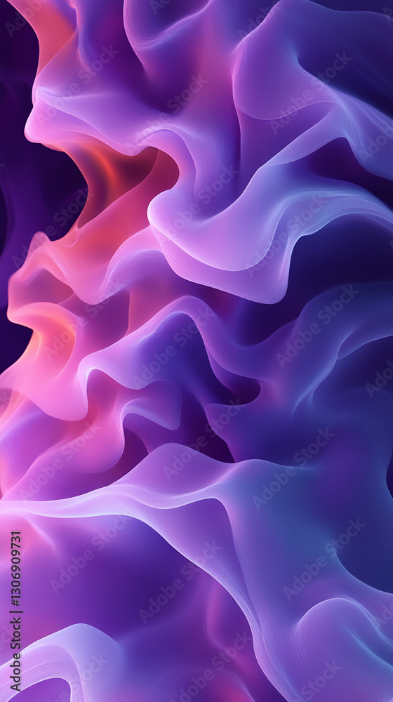 Poster Abstract image of flowing purple and pink fabric-like waves, creating a dynamic and ethereal visual effect, showcasing fluidity and movement, ideal for design backgrounds