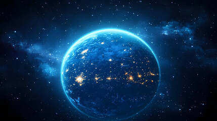 Earth at Night with Stars and City Lights