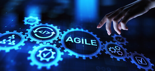 Agile development methodology concept on virtual screen. Technology concept.