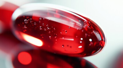A close-up of a shiny red capsule on a white background, vibrant and clear, ultra-detailed, 8k