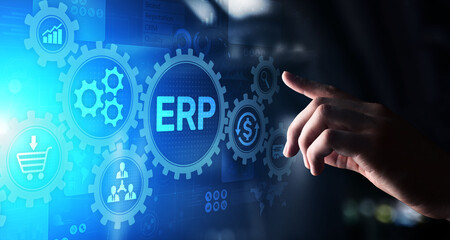 ERP - Enterprise resource planning business and modern technology concept on virtual screen.