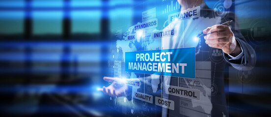 Project management diagram, time management, business and technology concept on virtual screen.