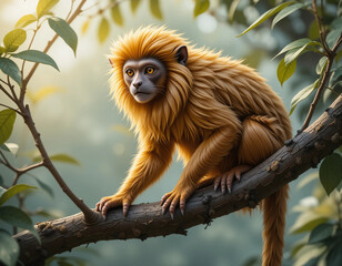 Obraz premium Golden Mane: The Playful and Majestic Lion Tamarin