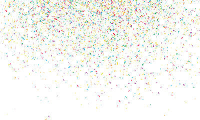 Celebration background with confetti and colorful ribbons. Luxury greeting card template for birthday, party, or event decoration. Festive surface pattern design.	