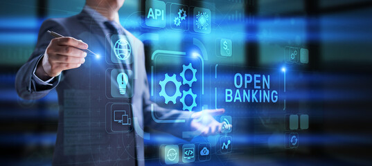 Open banking digital finance technology fintech concept on screen.