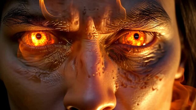 Blazing eyes of the ancient serpent facing divine judgment 4K