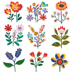 floral motifs, 2d icon set, illustation, becter, white background 