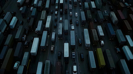 Fototapeta premium Aerial View Night Highway Traffic Jam, City Lights Background