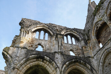 Fototapeta premium historic stone ruins. remains of monastery church abbey in England. Old religious architecture 