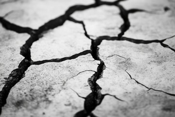 Fototapeta premium A Detailed Close Up of Dry Cracked Earth Showing Texture and Detail of Drought Conditions