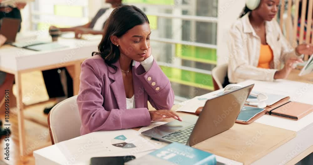 Leinwandbilder laptop, woman and college for assignment notes, writing and research for studying module. business c