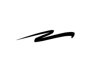 Black ink brush stroke with sharp and smooth edges on white background