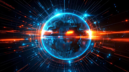 Fototapeta premium Sci-Fi Blue and Orange Sphere with Dynamic Space Lines