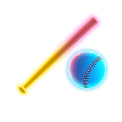 Baseball bat and ball holographic 3D icon. neon symbol vector illustration isolated on white background. Generative AI
