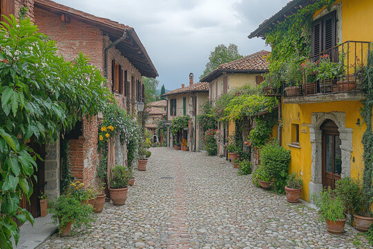 A charming street in Neive, Italy, peaceful and picturesque, small-town vibe.