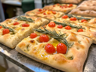 slice of focaccia bread with rosemary.
