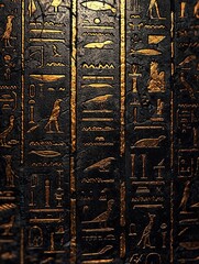 Egyptian hieroglyphs on dark stone slate. Generative Ai