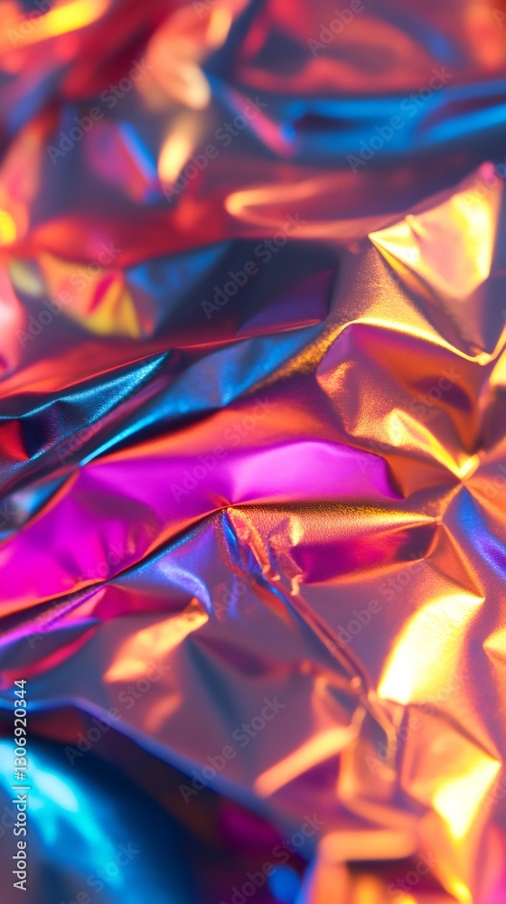 Aufkleber crumpled holographic foil reflecting vivid colors creating abstract texture