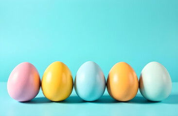 template of a collection of painted easter eggs celebrating a Happy Easter with light blue background