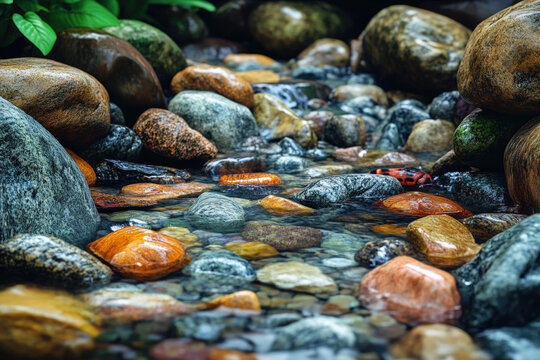 A collection of macroinvertebrates in a stream, detailed and natural, scientific theme