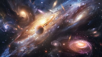 Stunning Cosmic Landscape of Galaxies and Celestial Bodies