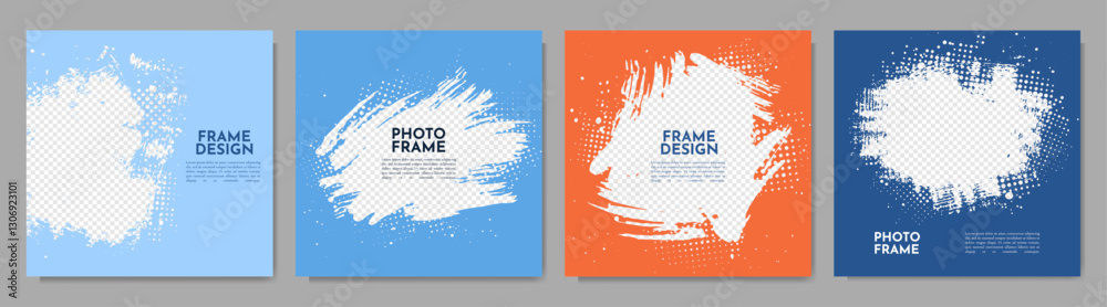 Canvas Prints vector illustration. hand drawn abstract color frame set. ink brush strokes mess with halftone dotte