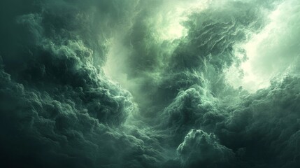 Dramatic dark clouds swirling in the sky at dusk