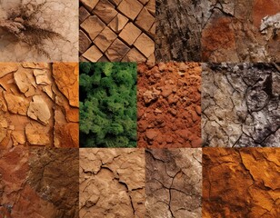 Natural Textures Collage: Earth, Stone, Wood, and Moss