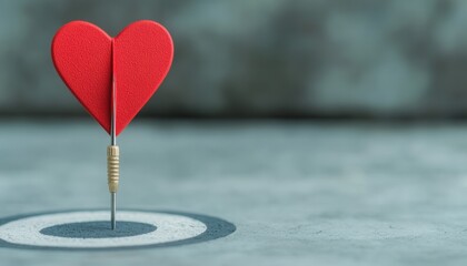 Fototapeta premium A red heart-shaped dart hitting the bullseye, symbolizing love and precision in relationships and target achievement.