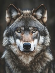 Fototapeta premium Majestic Wolf Portrait Close-up with Intense Stare and Detailed Fur