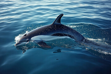 Fototapeta premium A harbor porpoise (Phocoena phocoena) in the ocean, detailed and natural, marine theme.
