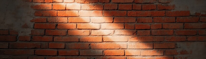 Obraz premium An intriguing close-up view of a textured brick wall illuminated by soft, warm light creating a unique, artistic atmosphere.