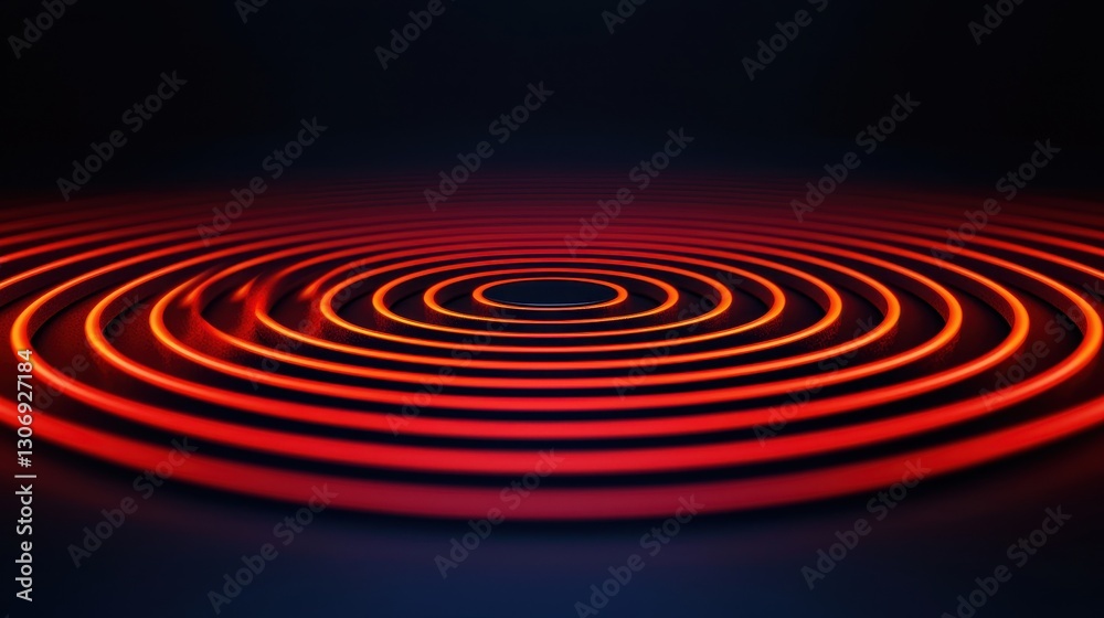 Poster vibrant red and orange circular waves pulsating on dark background in abstract art design