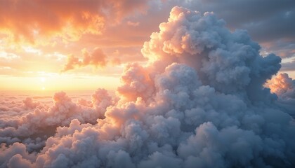 Fototapeta premium Dramatic fluffy clouds illuminated by sunset light